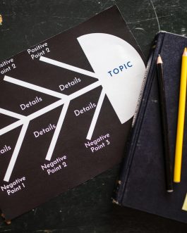 Organizational mind map and notebook with pencils, guiding effective business strategy.